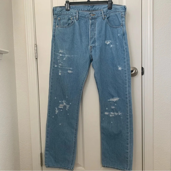 Levi’s 501 original straight button fly, distressed jeans 36 x 32. - Picture 1 of 11